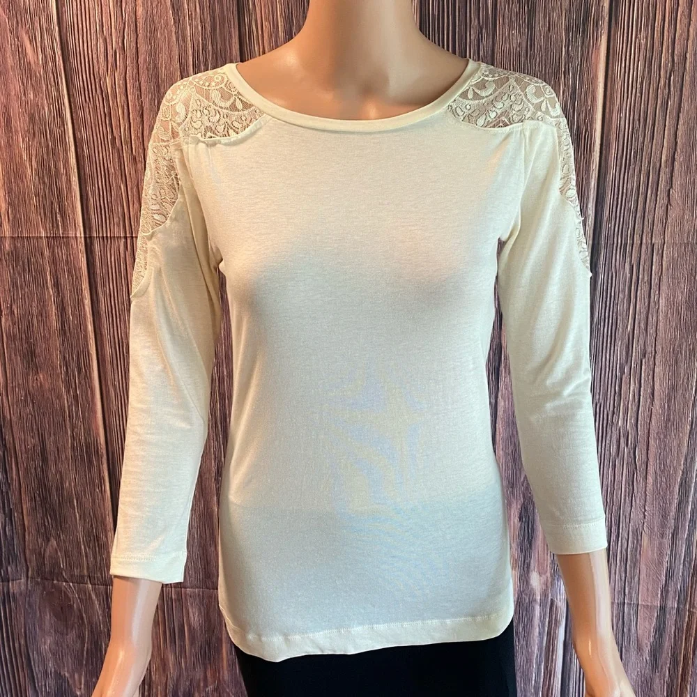 Banana Republic sz small white cream lace stretch bodycon quarter sleeve